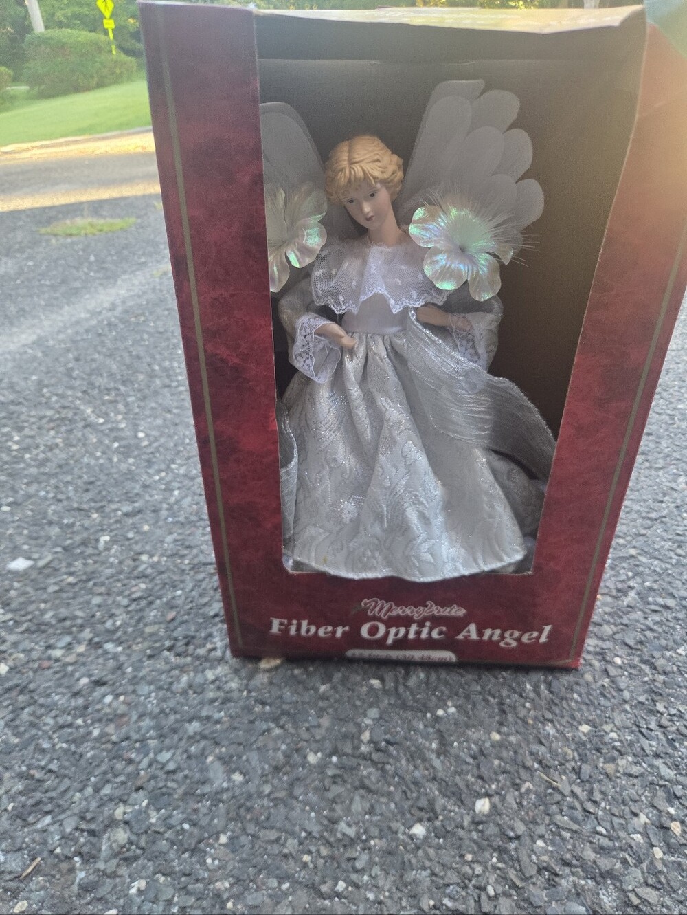 Vintage Merry And BR Silver Fiber Optic Angel Holiday Tree Topper